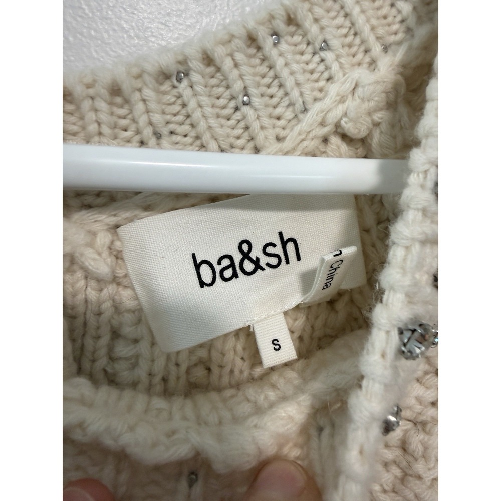 ba&sh Wool Cream Rhinestone Oswald Reversible Cardigan Sweater Size Small - Picture 4 of 9